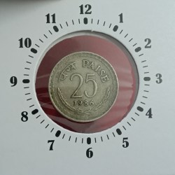 Twenty Five Paise Copper Nickel 3"o Clock Error Coin 1986 Year Calcutta Mint RBI Mistake Coin