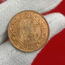 George V King Emperor One Quarter Anna 1930 Year Bombay Mint AUNC Condition Scare Coin