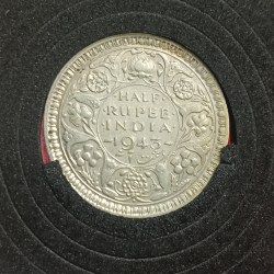 Alternative view of George VI Half Rupee Rare Scare Coin 1943 Year Bombay Mint British of India