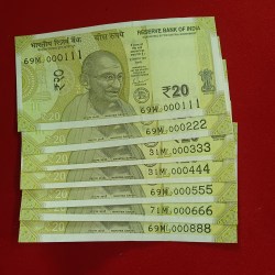 Twenty Rs Semi Fancy Numbers Note 7 Pcs Given 000111-000888 Gem Unc Condition A15