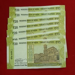 Alternative view of Twenty Rs Semi Fancy Numbers Note 7 Pcs Given 000111-000888 Gem Unc Condition A15