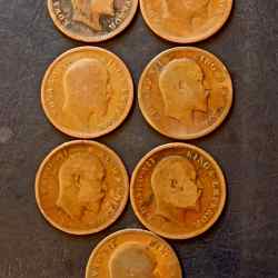 Alternative view of British India Set of 7 pieces of 7 different year King and emperor Edward VII Metal copper Condition as per image Same and similar set are available