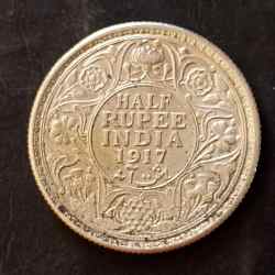 Alternative view of Silver British India King and emperor George v Half rupees Year 1917 Full silver Same and similar piece available