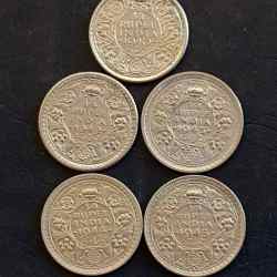 Alternative view of Silver British India Set of 5 pieces of 5 different year king and emperor George vi Denominaton 1/4₹ Excellent condition same and similar set are available