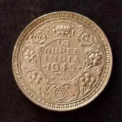 Alternative view of Silver British India King and emperor George vi Year 1945 Denominaton 1/4₹ Same and similar piece available