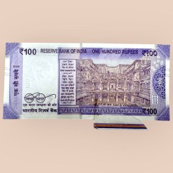 Alternative view of Rs 100 India Banknote Butterfly Extra Paper Error Unique and Rare