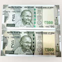 Rs 500 India Banknote Twin Set Gem Unc Very Unique Holy Number 6FN 786786 Unc Unique and Rare