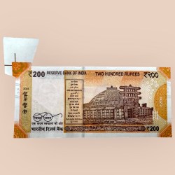 Alternative view of Rs 200 India Banknote Massive Butterfly Extra Paper Error Unique and Rare