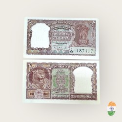 B5 Rs 2 India Banknote Half Tiger 1960s Issue Signed By PC Bhattachariya Unc Unique and Rare