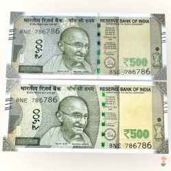Rs 500 Twin Holy Number India Banknote Gem Unc Very Unique Solid Holy Number 8NE 786786 Unique and Rare