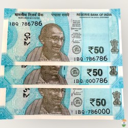 Rs 50 India Banknote Same Prefix Issue Holy Number 786786 000786 And 786000 Unique and Rare