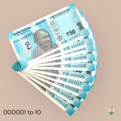 Rs 50 India Banknote Low Serial Number Set 000001 to 000010 Gem Unc Unique and Rare