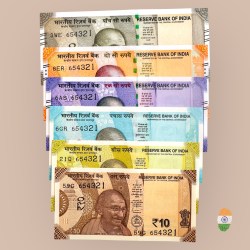 Rs 10 to 500 India Banknote Fancy Number Set 654321 Gem Unc Unique and Rare