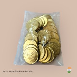 Rs 5 Rupee New Coin RBI Small Coin 75 Year Of Independence 25 Coin Packet India Issue 2025 Mumbai Mint AKAM Issue