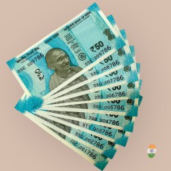 Rs 50 India Banknote Holy Serial Number 001786 to 009786 Note set Gem Unc Unique and Rare