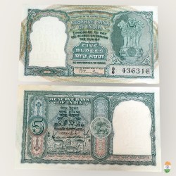 Rs 5 India Banknote 6 Deer Issue Signed By B Ramarau Issue 1950s Very Unique UNC Rare