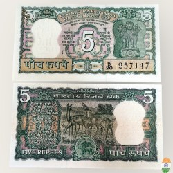 Rs 5 India Banknote 4 Deer Correct Urdu Issue 1970s Signed By S Jagganathan UNC A Inset