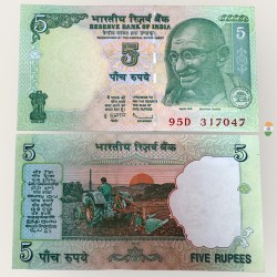 C 44 Rs 5 India Banknote Signature series Signed by D Subharao Inset L 2010 Issue Unique and Rare