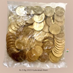 Rs 5 Rupee Akam New Coin RBI 100 Coin 75 Year Of Independence Packet India Issue 2023 Hyderabad Mint Big Pouch