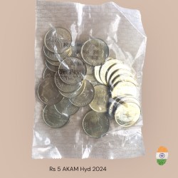 Rs 5 Rupee New Coin RBI Small Coin 75 Year Of Independence 25 Coin Packet India Issue 2024 Hyderabad Mint AKAM Issue