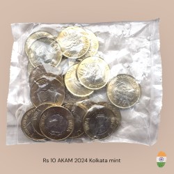 Rs 10 Rupee New Coin RBI Small Coin 75 Year Of Independence 25 Coin Packet India Issue 2024 Kolkata Mint AKAM Issue