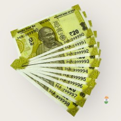 Rs 20 India Banknote Semi Solid Mirror Fancy Set 099990 to 899998 Same Prefix Set Unique and Rare