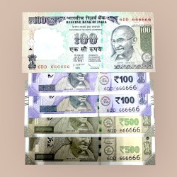 Rs 100 and 500 Ultra Unique Pair Set 6DD 666666 UNC And Rare