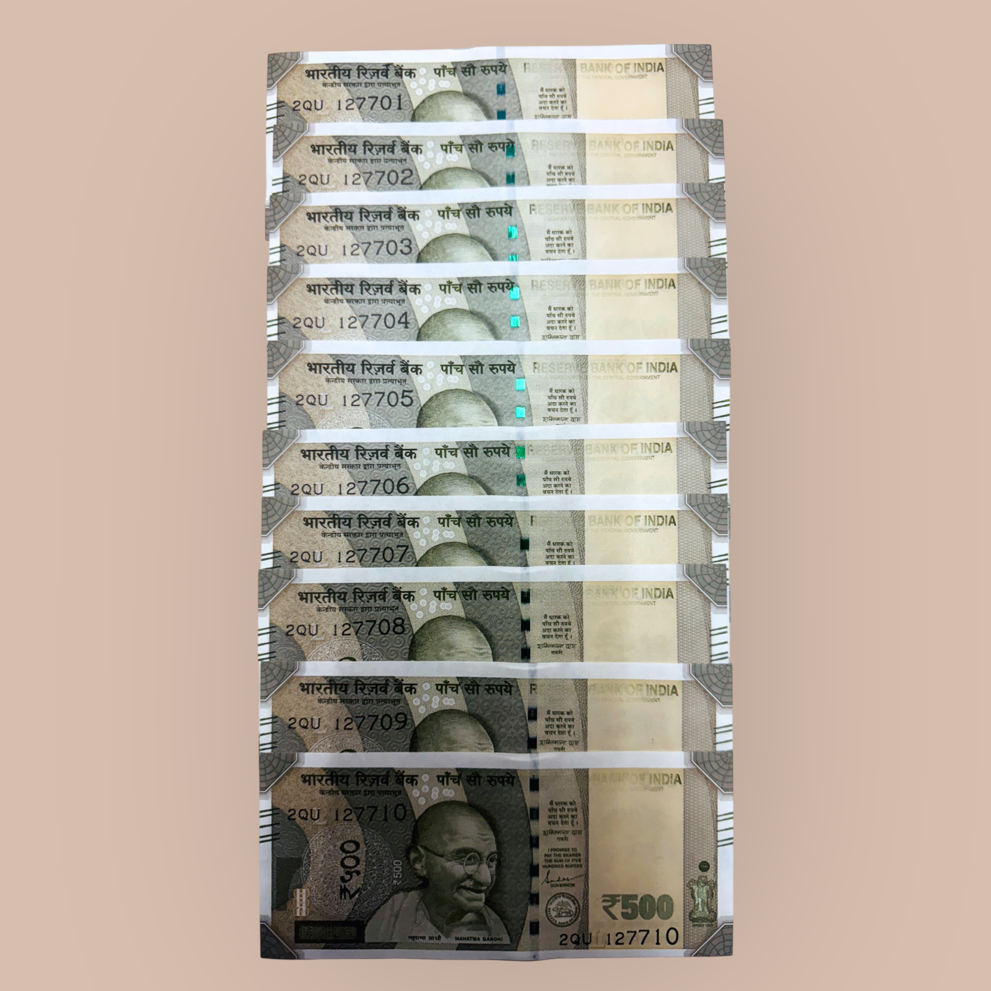 Rs 500 India Banknote Massive Error Front Side Ink Missing 10 Notes n Sequence