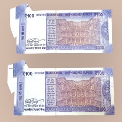 Alternative view of Rs 100 India Banknote Butterfly Extra Paper Error Unique and Rare 2 Banknotes In Sequence