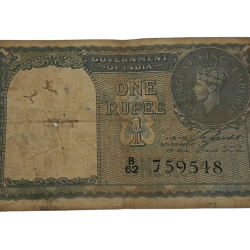 British India ONE RUPEE Year 1940 Sign C. JONES King GEORGE-VI Black Serial in Collectable Grade.
