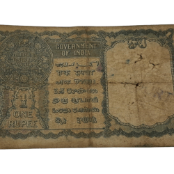 Alternative view of British India ONE RUPEE Year 1940 Sign C. JONES King GEORGE-VI Black Serial in Collectable Grade.