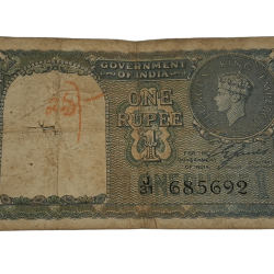 British India ONE RUPEE Year 1940 Sign C. JONES King GEORGE-VI Black Serial in Collectable Grade.