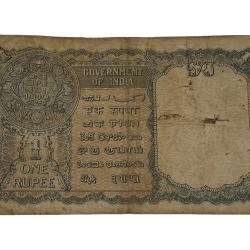 Alternative view of British India ONE RUPEE Year 1940 Sign C. JONES King GEORGE-VI Black Serial in Collectable Grade.