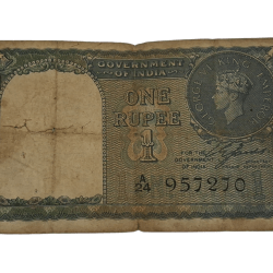 British India ONE RUPEE Year 1940 Sign C. JONES King GEORGE-VI Black Serial in Collectable Grade.
