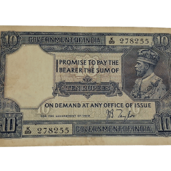 British India TEN RUPEES "GRI" Sign J.B TAYLOR King GEORGE-V **V. RARE** High Collectable Grade.