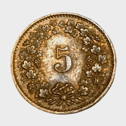 SWITZERLAND Aluminum Bronze 5 RAPPEN Year 1997 "HELVETICA" in High Collectable Grade.