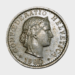 Alternative view of SWITZERLAND Cu/Ni 20 RAPPEN Year 1980 "HELVETICA" in High Collectable Grade.
