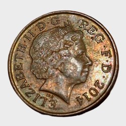 Alternative view of UNITED KINGDOM GREAT BRITAIN Copper Platted ONE PENNY Year 2014 Queen ELIZABETH-II in High Collectable Grade.