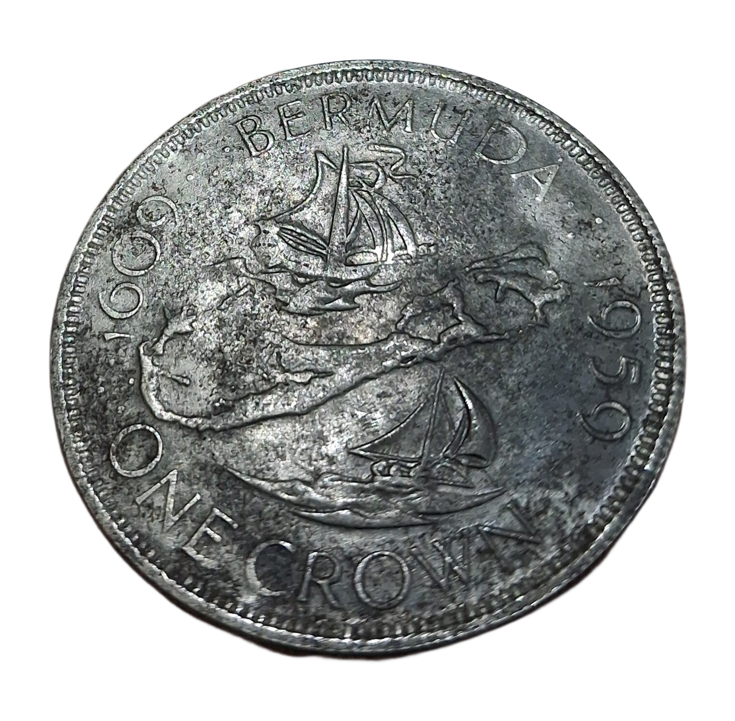 GREAT BRITAIN BERMUDA Silver ONE CROWN Queen ELIZABETH-II Year 1959 CROWN Size "REPLICA" or "TOKEN" Coin.