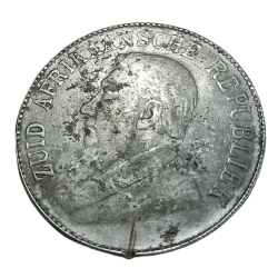 Alternative view of SOUTH AFRICA Silver 5 SHILLINGS Year 1892 Z.A.R. POUND CROWN Size "REPLICA" or "TOKEN" Coin.