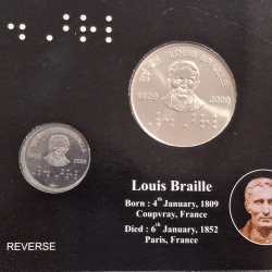 Alternative view of 200th BIRTH ANNIVERSARY OF LOUIS BRAILLE -1809-2009 KOLKATA MINT RARE 2 COINS ((UNC SET))