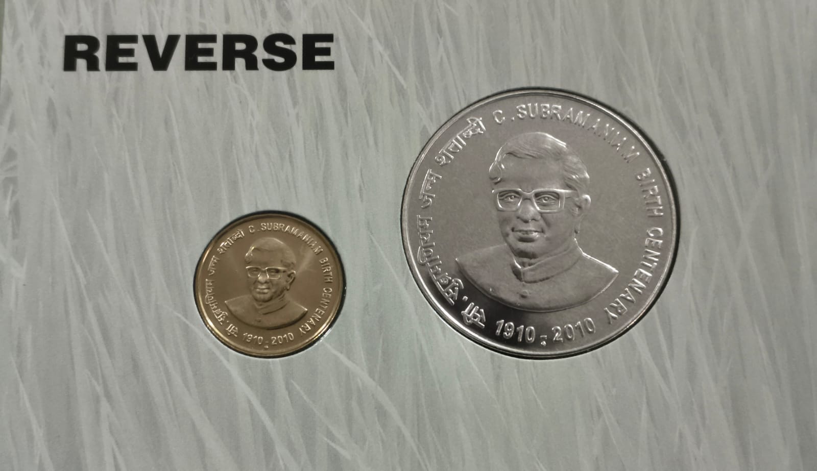 C.SUBRAMANIAM BIRTH CENTENARY -2010 RARE 2 COINS (UNC SET) MUMBAI MINT - Image 2