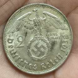 Germany 2 Reichsmark 1938 Paul von Hindenburg rare silver coin # A-417