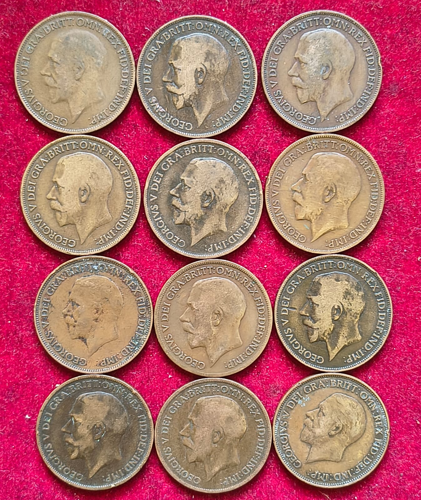 12 DIFFERENT DATES ENGLAND GEORGE V ONE PENNY RARE COINS SET #A-426 - Image 2