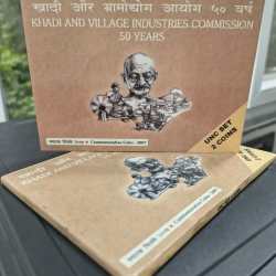 KHADI AND VILLAGE INDUSTRIES COMMISSION 50 YEARS RARE 2 COINS ( UNC SET ) MUMBAI MINT