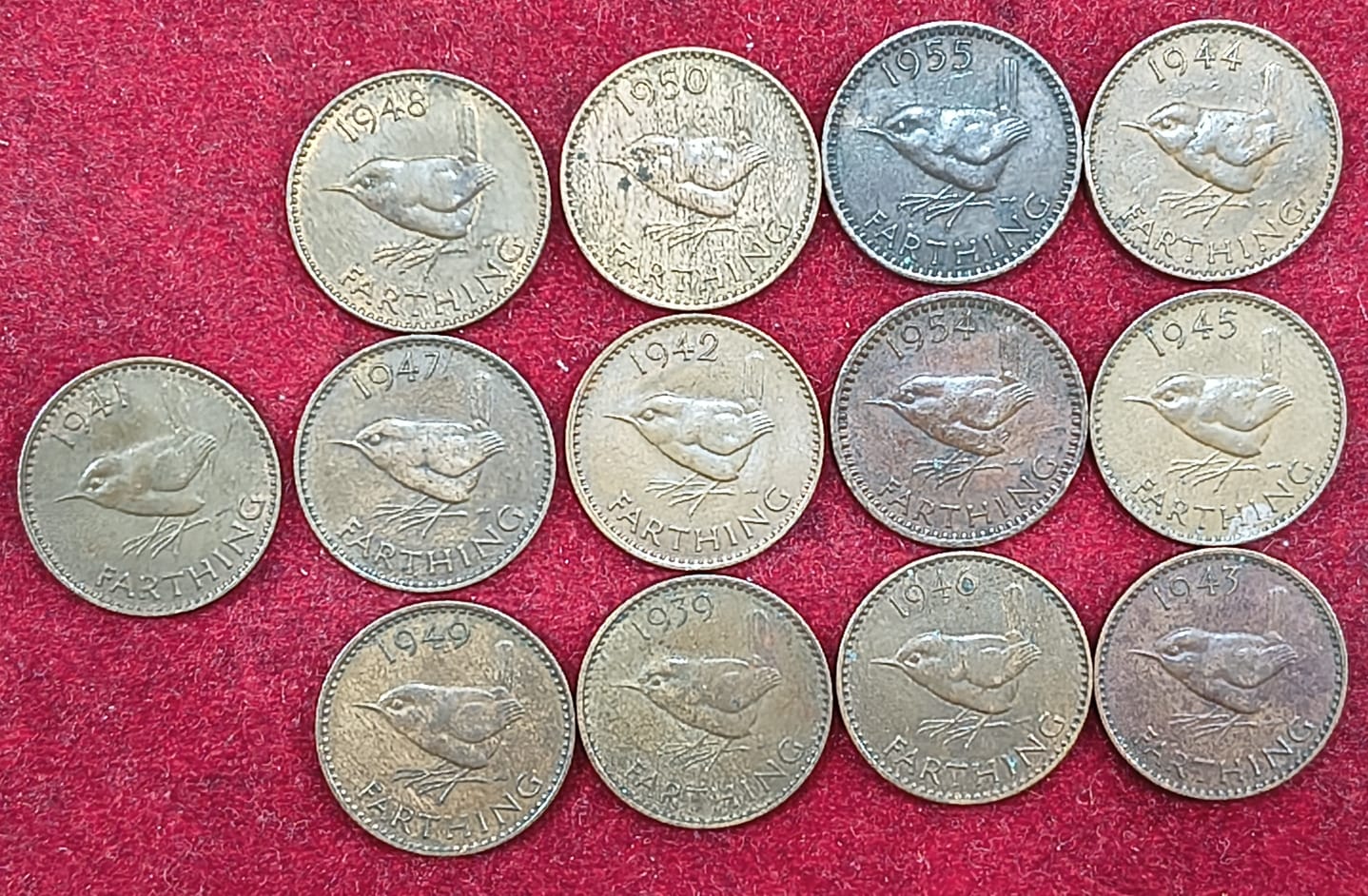 ENGLAND 1 FARTHING GEORGE SIX ( BIRDS ) 13 DIFFRANT DATES # A-433