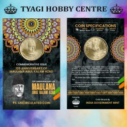 5 Rs. 125th Anniversary of Maulana Abdul Kalam Azad rare Commemorative Coin Card Special Edition
