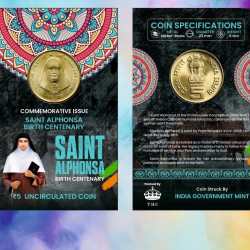 5 Rs. Saint Alphonsa Birth centenary rare Commemorative Coin Card Special Edition