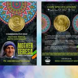 5 Rs. Mother Teresa Birth Centenary are rare Commemorative Coin Card Special Edition