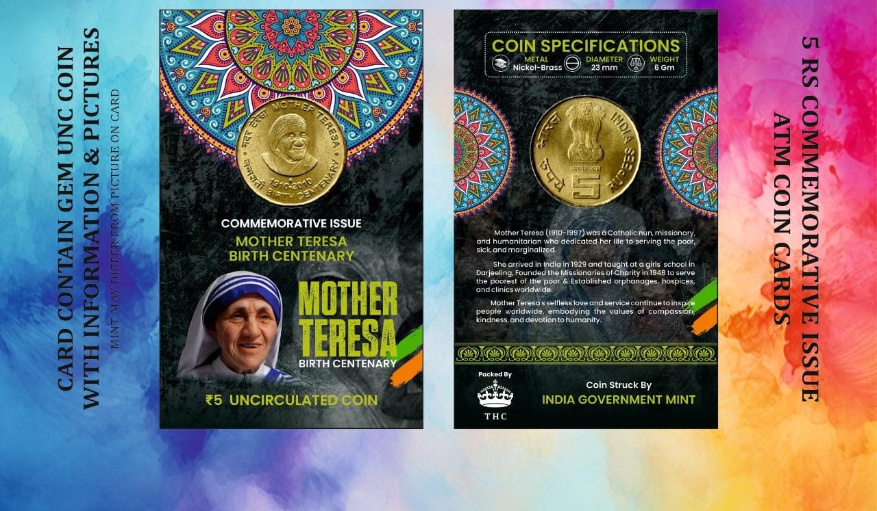 5 Rs. Mother Teresa Birth Centenary are rare Commemorative Coin Card Special Edition
